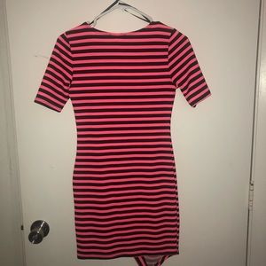 Pink and black striped bodycon dress